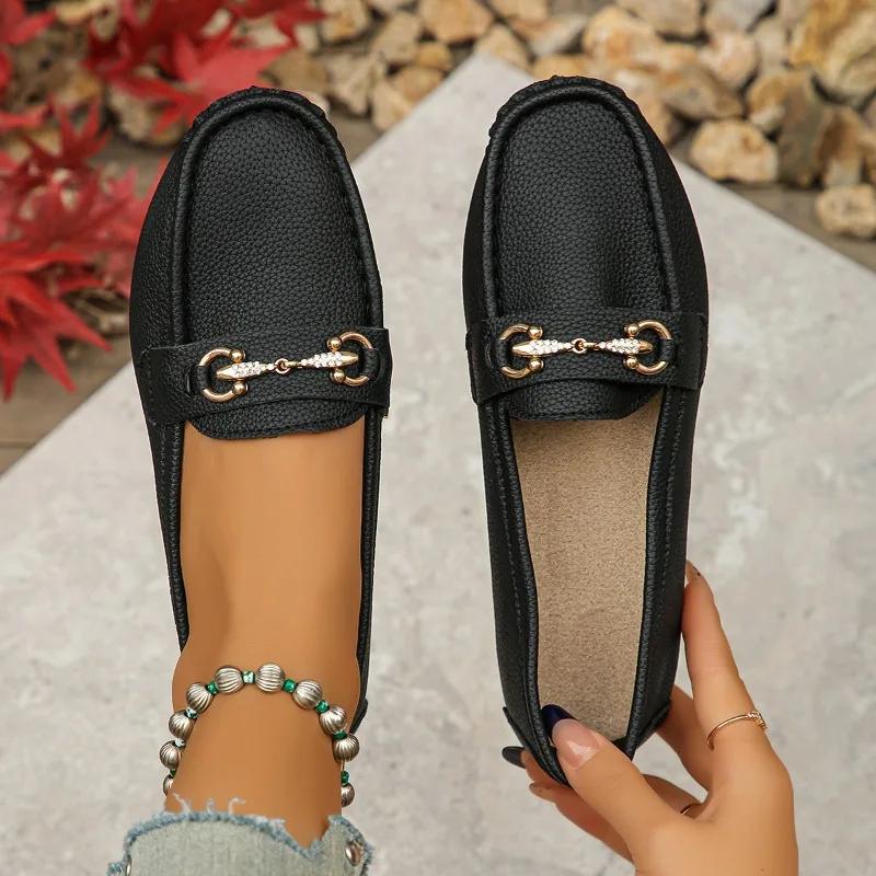 Женские туфли Slip on женские балетки повседневные офисные балетки женские металлические украшения круглый носок мягкая подошва большие размеры туфли женские