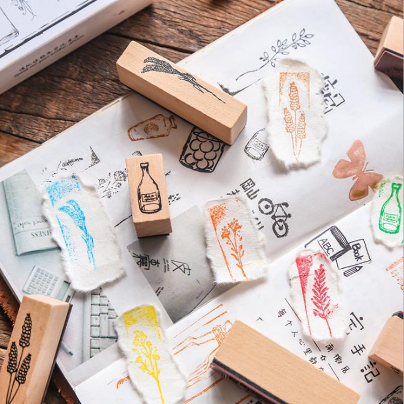 Набор деревянных печатей, ваза для растений, серия, дневник, альбом, ручная книга, набор декоративных печатей