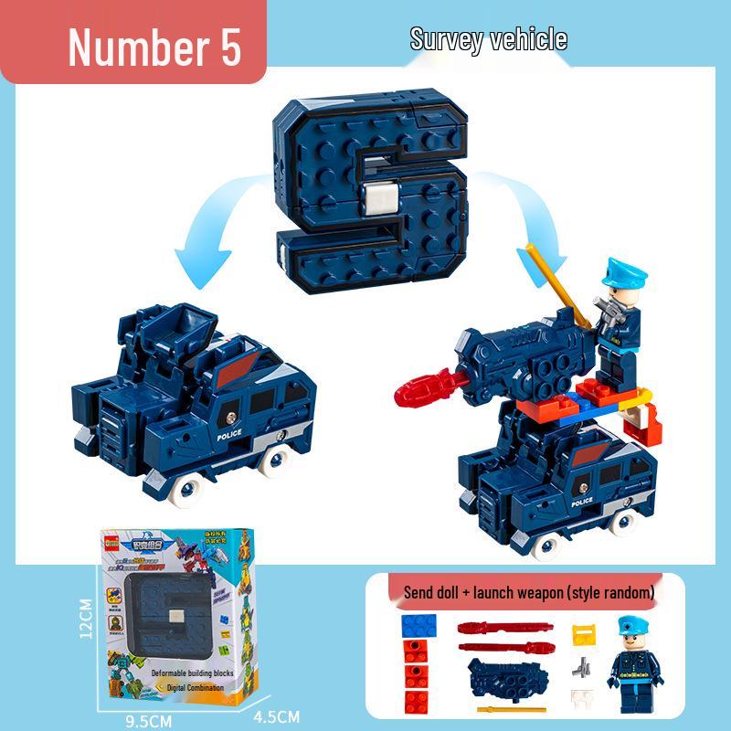 Large Kids' Number Symbol Transforming Robot Car Toy Set