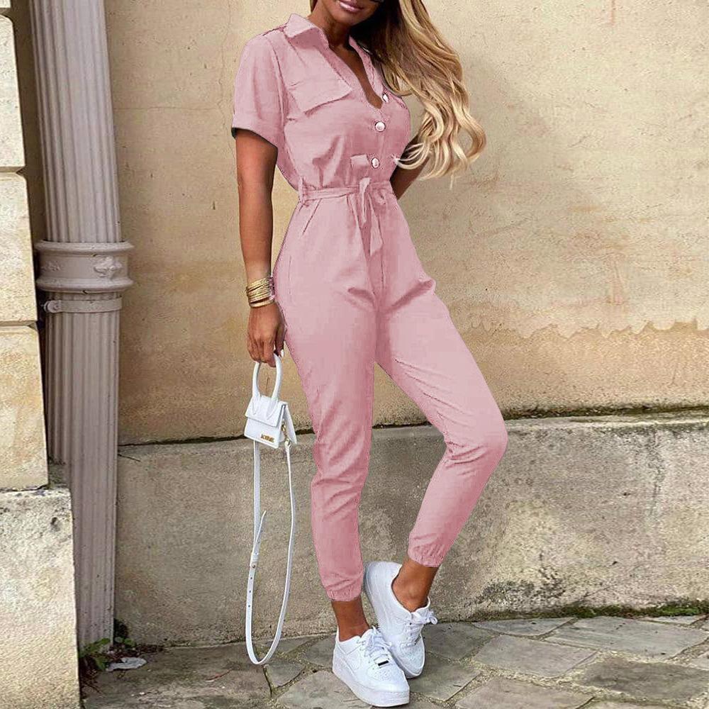 Women's Casual Solid Color Bodycon Jumpsuits Rompers Adjustable Shoulder Straps Bodysuits High Waistband Slim Fit Cargo Pants One-Piece Suits Overalls