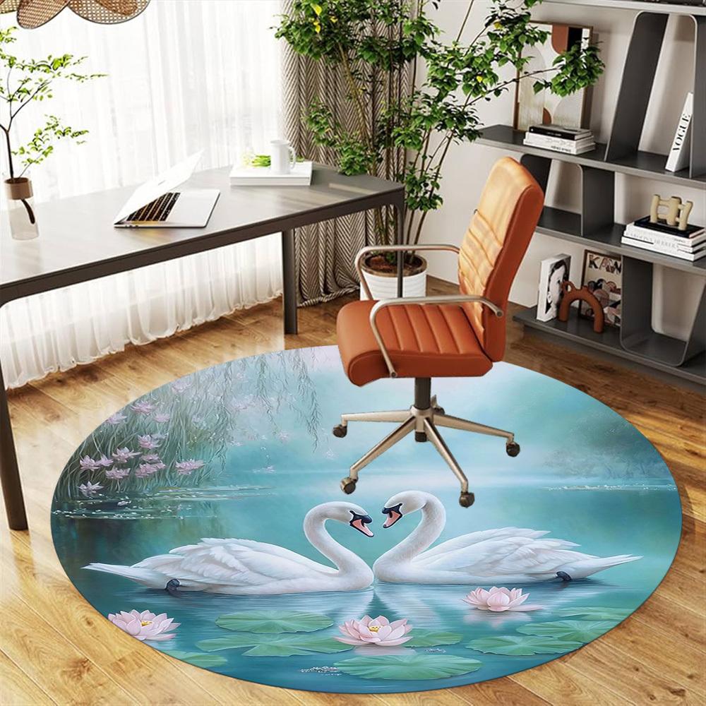 1PC swan lake Office Round Area Rug, Under Office Chairs Bedroom Living Room Home Decor,Carpet for Office, -1110215