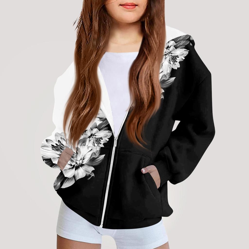 Детская мода Принтованная толстовка с капюшоном с длинными рукавами Куртка-худи для девочек