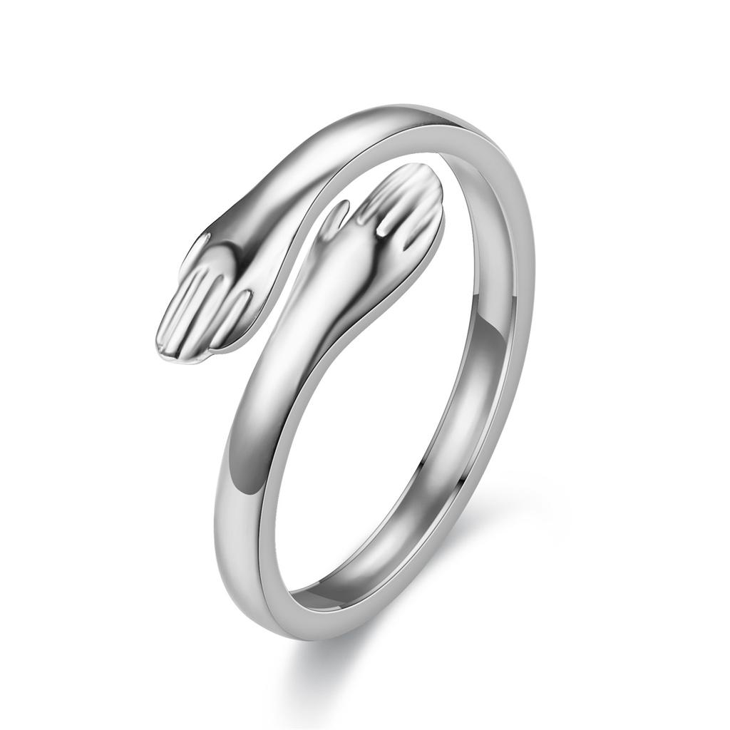 Fashionable Simple Hug Open Ring Can Be Engraved Couple Solid Color Fashion Personality Ring Stainless Steel Gift
