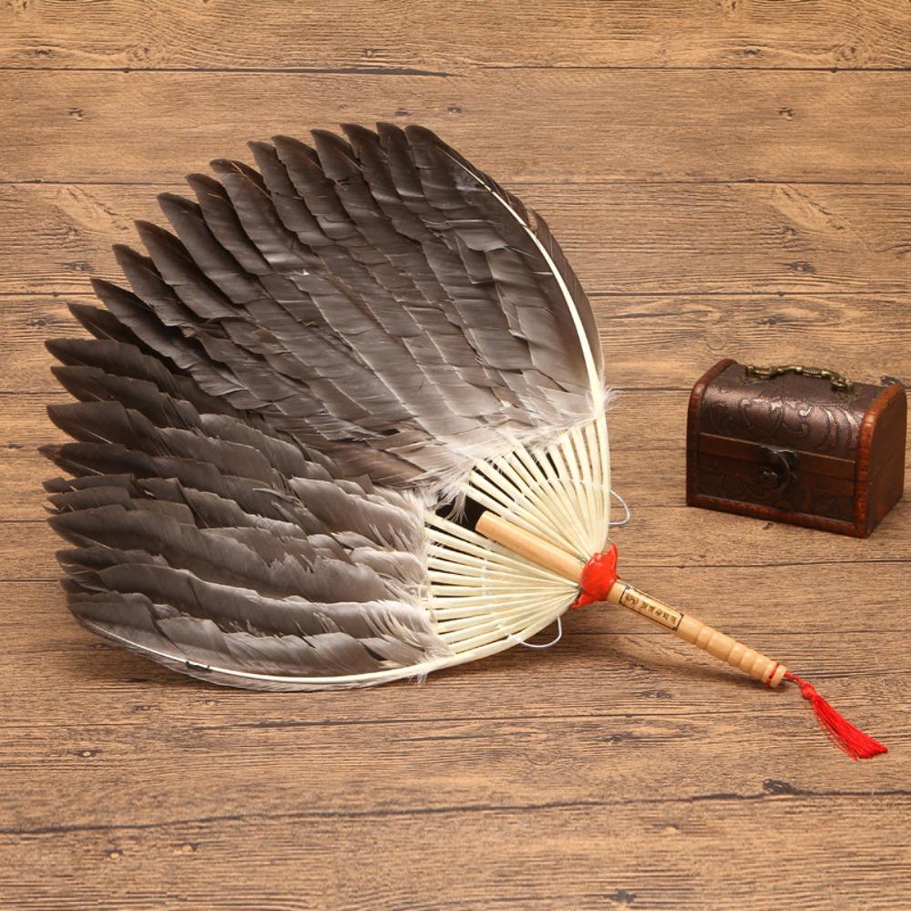 Vintage Hand Fan Large Size Tea Fan Dance Fan Goose Feather Fan Photography Props