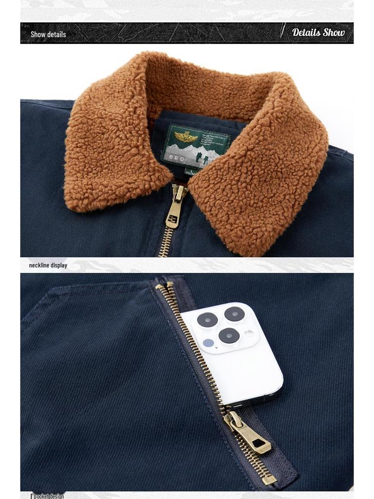 Мужское пальто из овчины с плюшевой подкладкой: Свободная молодежная летная куртка, хлопковая верхняя одежда для осени и зимы.