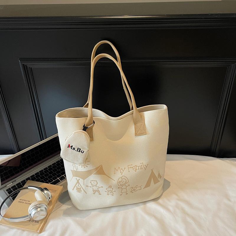 2025 Autumn New Cute Cartoon Shoulder Bag Schoolbag Literary Niche Trend Fashion Large Capacity Canvas Bag Women