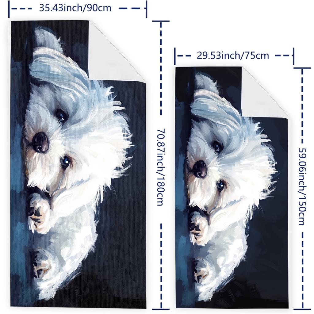 1pc Cute Maltese Dog Beach Towel - Quick Dry, Lightweight, Soft & Absorbent Microfiber, Modern Cartoon Style for Pool, Swim