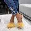 2024 New Summer High-heeled Plus Size Sandals and Slippers Women Fine-heeled Suede Furry Pointed Toe Fashion Women's Shoes