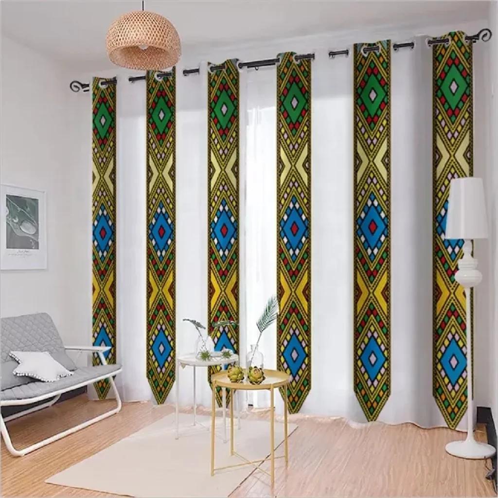 Эфиопские и эритрейские традиционные шторы для гостиной, комплект Tilet Design, высококачественная полиэстеровая ткань Cortinas