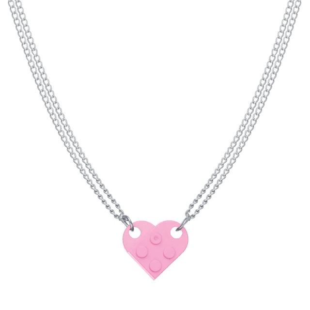 17KM Punk 2Pcs Heart Brick Couples Love Necklace For Lovers Women Men Elements Friendship Necklaces Valentines Gift Jewelry