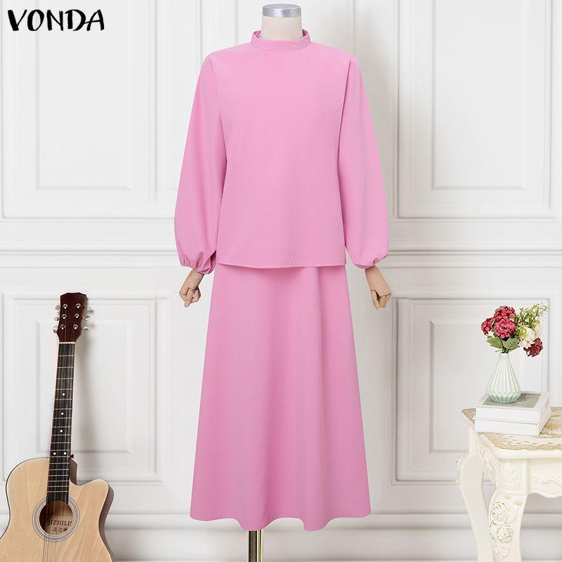 VONDA 2 шт. Женские блузки с длинным рукавом и юбки Повседневные элегантные комплекты из двух предметов