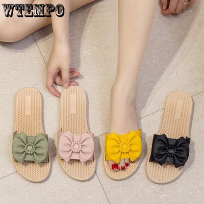 Женские тапочки, летняя верхняя одежда, модные нескользящие сандалии, удобные легкие сандалии с бантом, модная женская обувь