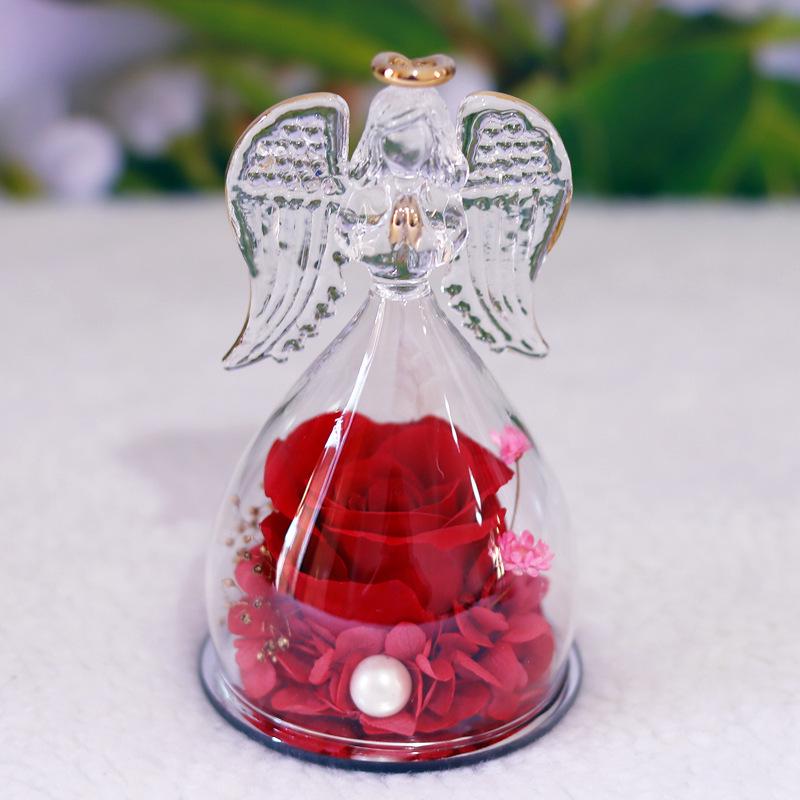Little Angel Eternal Rose Glass Dome Ornament - Preserved Flower Gift for Christmas & Valentine's Day