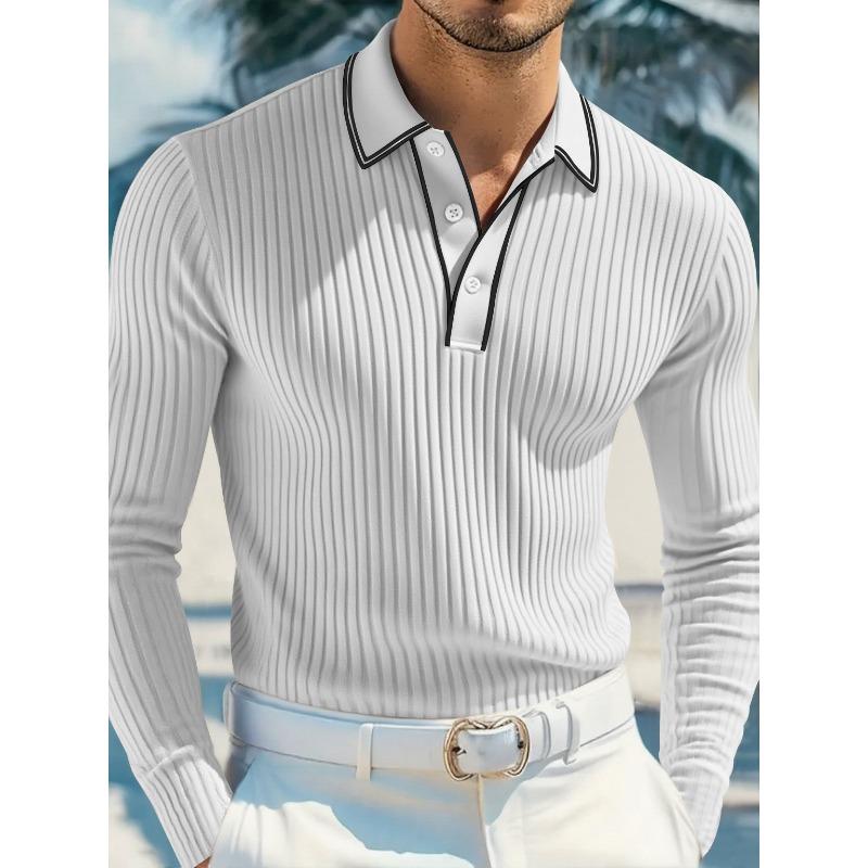 Мужская поло с длинным рукавом в полоску Свободная дышащая Business Casual