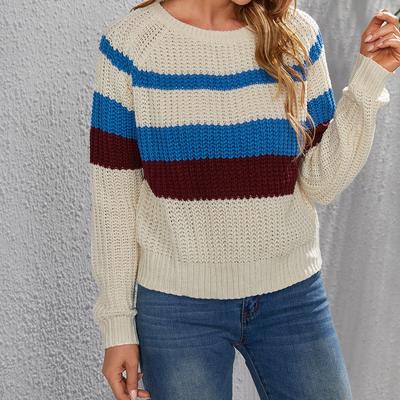 Весенне-летний вязаный пуловер в стиле пэчворк с цветовыми блоками, с круглым вырезом и длинными рукавами, женский облегающий роскошный топ расслабленного кроя, стройнящий и универсальный