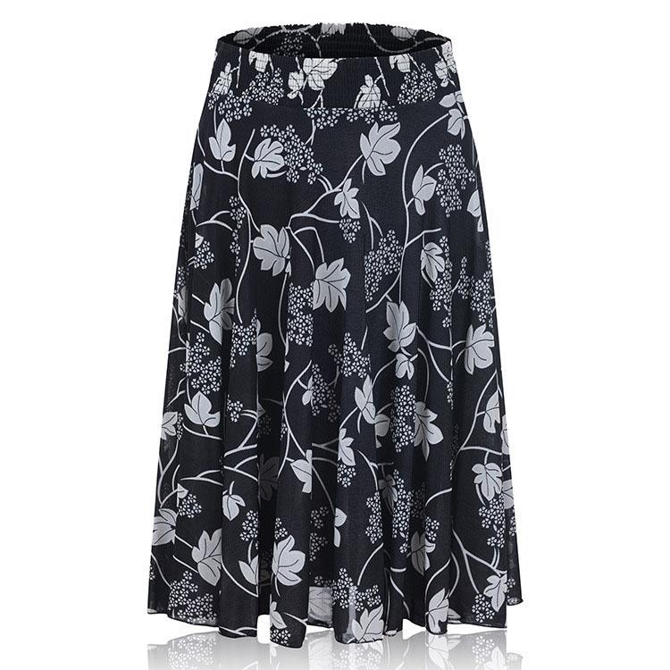 Женская юбка с высокой талией, весна и осень, женская юбка со складками, повседневные женские плавки, юбка средней длины с цветочным принтом, женская юбка