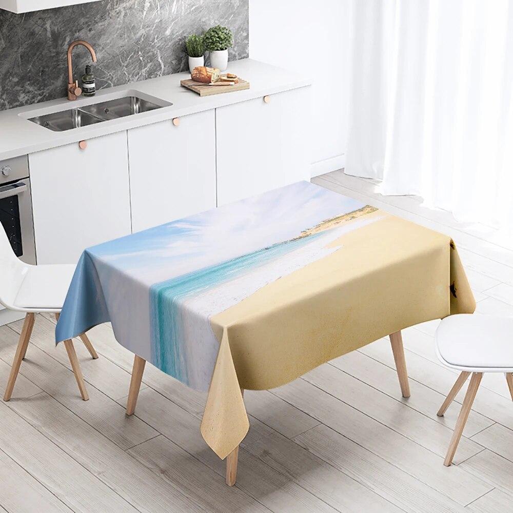 Пляжная скатерть с морским пейзажем, противообрастающая водонепроницаемая прямоугольная кухонная обеденная скатерть, украшение для дома