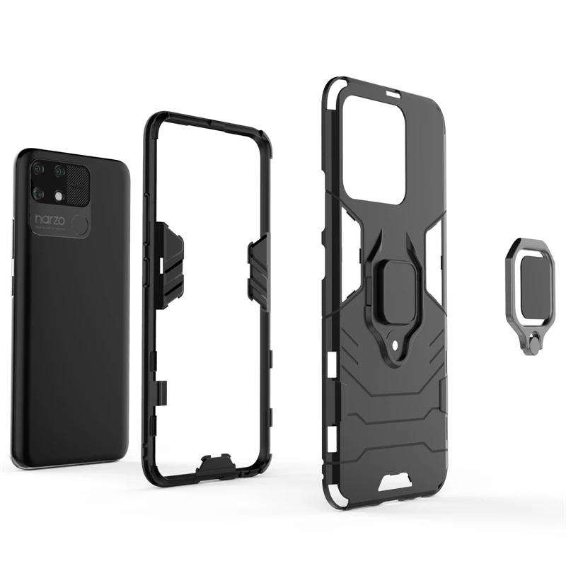 Для OPPO Realme Narzo 50A 50i Prime 4G Задняя крышка Чехол для телефона Противоударная броня Противоударный Металлическое кольцо-держатель Магнитная защита Coque