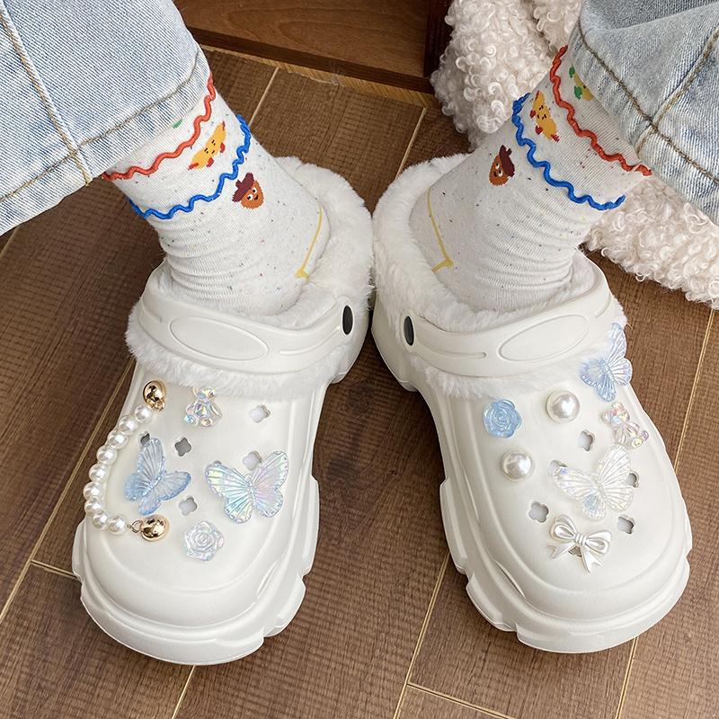 Зимние бархатные женские сабо на открытом воздухе, теплые, плюшевые, на платформе, дизайнерские туфли, женские, модные, белые, увеличивающие рост, женские домашние тапочки