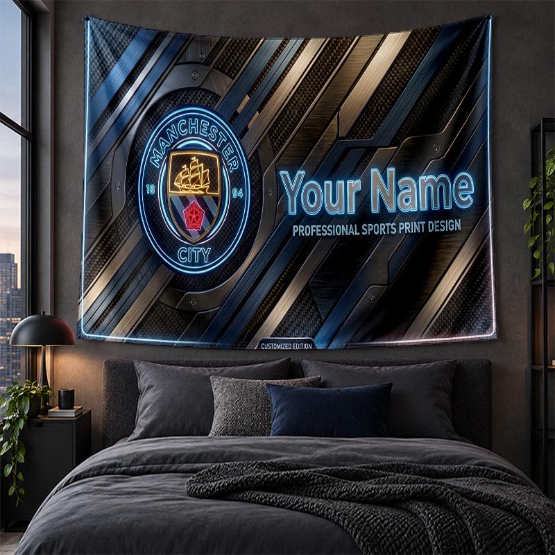 Personalized Tapestry Wall Hanging Manchester City Pattern Art Background Cloth