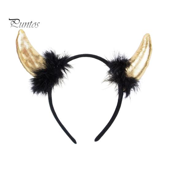 Devil Horn Decor Headband Plush Fabric Handmade Lightweight Elastic Design Hair Hoop Cosplay Parties Halloween Accessories