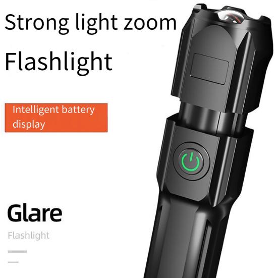 Outdoor LED Flashlight Zoomable Telescopic High Lumens USB Rechargeable Super Bright Outdoor Portable Camping Emergency Handheld Torch
