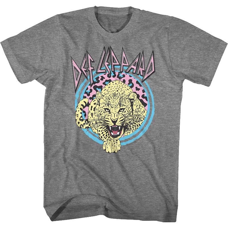 Fit 1980s Def Leppard Men's T-shirt with Leopard Pattern Directly Sprayed