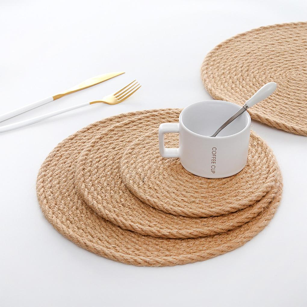 Hemp Braided Placemats Table Mat Coasters Insulation Coffee Pad Linen Handmade Dining Tables Home Cup Cushion Accessories