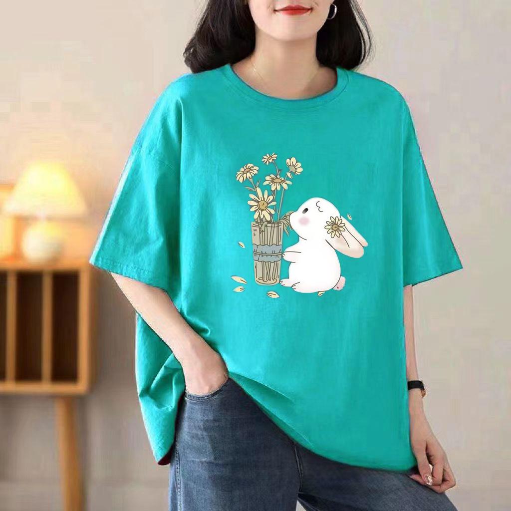 2024 Девушка Женщины Мультфильм Футболка Милые Футболки Хлопок Короткий Рукав Принт Топы