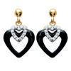 [L7887] - Gold Plated 'Love' Black Ceramic Gold Earrings - 12x12 Mm