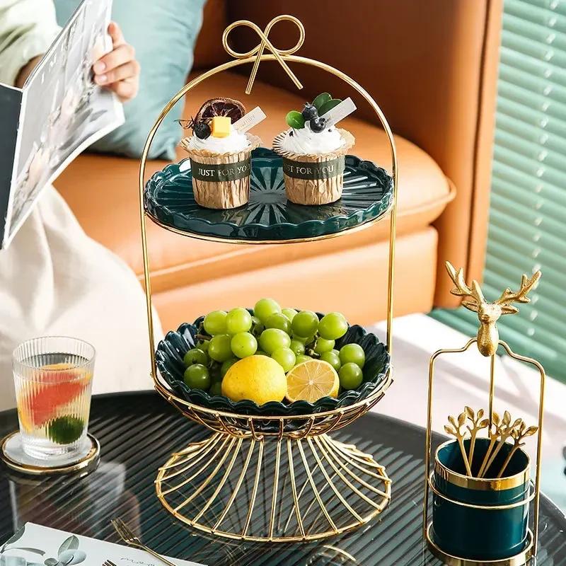 2-слойная креативная подставка для торта, поднос для фруктов, блюда для подачи конфет, закусок, фруктовое блюдо, рождественский декор, хранение продуктов