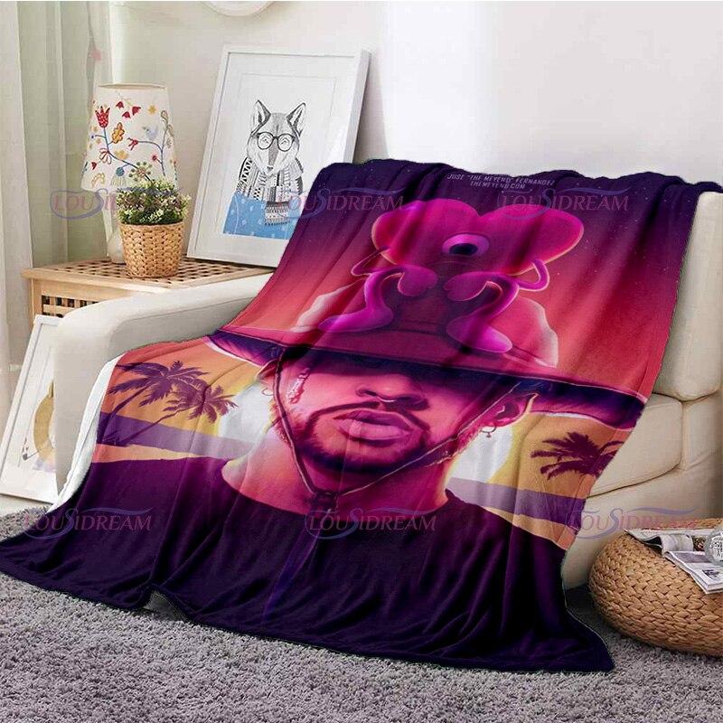 Одеяло с рисунком Bad Bunny, фланелевые одеяла, теплые плюшевые флисовые одеяла в стиле поп-латиноамериканской музыки для взрослых, диванное постельное белье, всесезонное