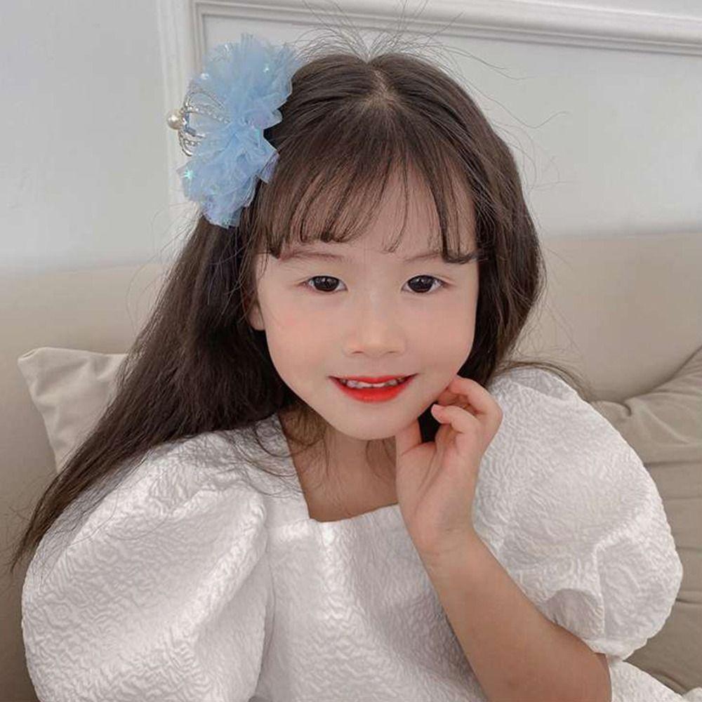 Adorable Sweet Gauze Tiara Zinc Zinc Alloy Rhinestone Crown Headwear Hair Clip Hair Accessory Girl Hairpin