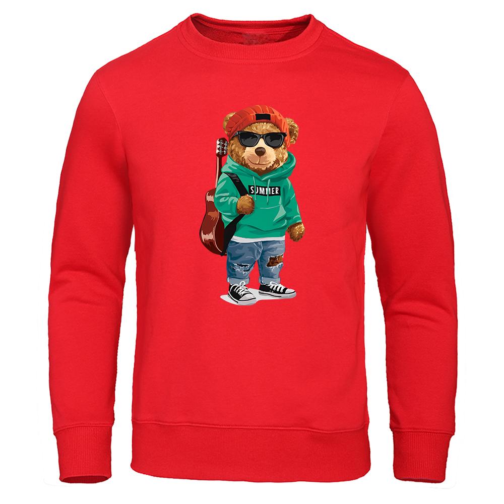 Крутой медведь с гитарой и солнцезащитными очками, забавная толстовка для мужчин, свободная толстовка с круглым вырезом и большим размером