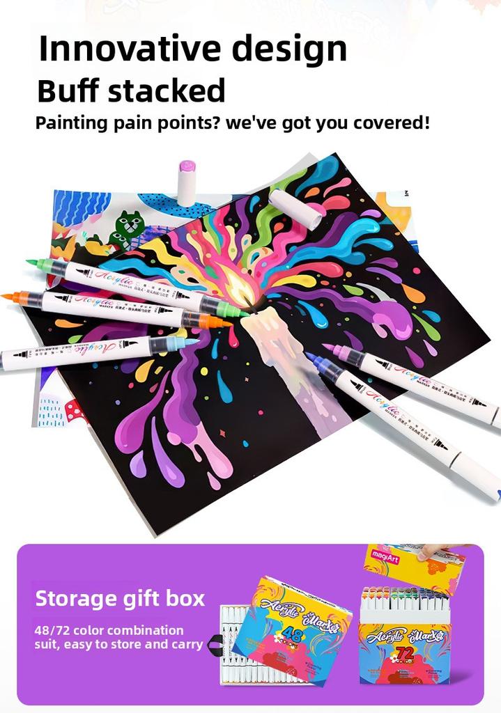 72 Color Dual-side Writing Double Head Direct Liquid Acrylic Non-Erasable Marker Pen Set Stackable Art Special Drawing Pen
