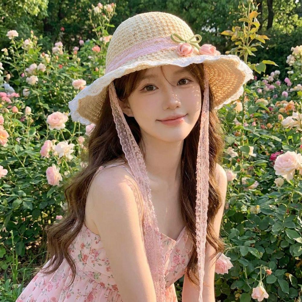 Lace Straw Hat Wide Brim Sunshade Hat Fashion Sunscreen Hat Summer