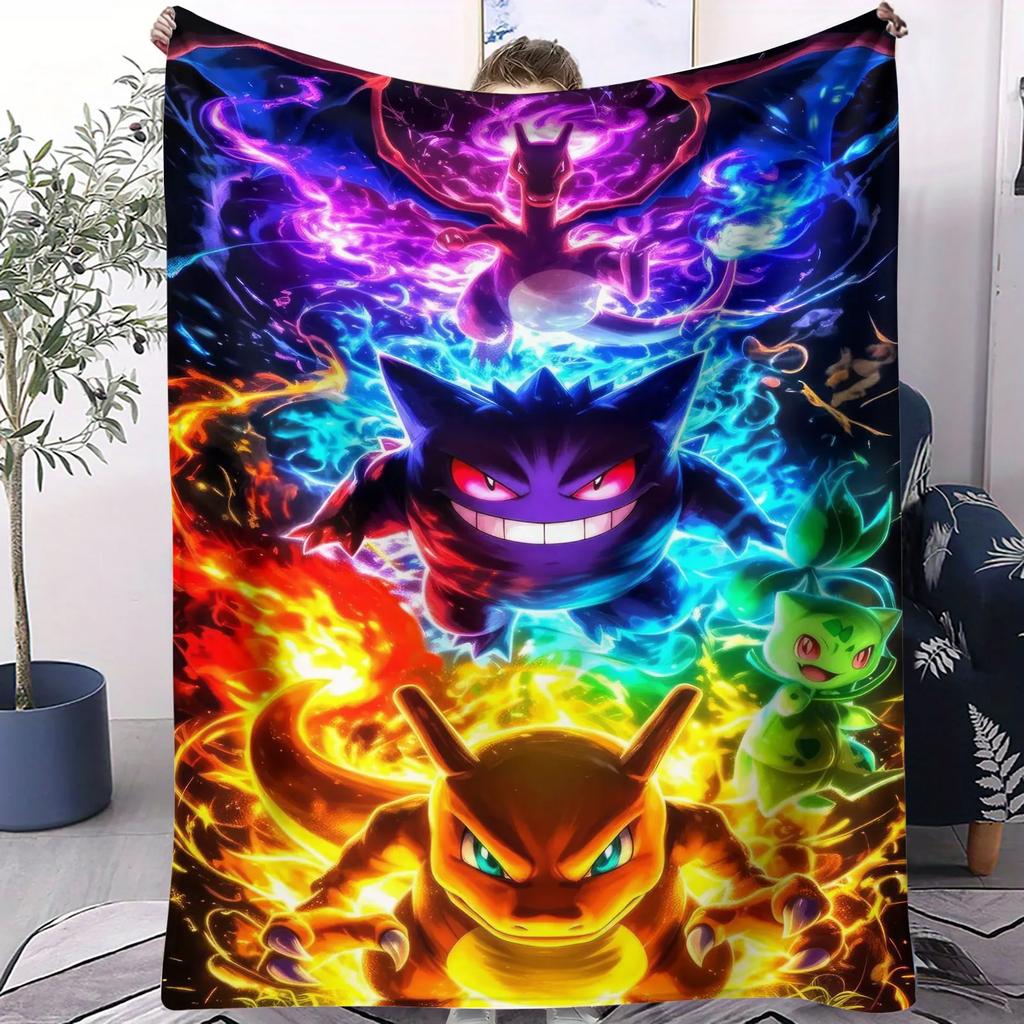 Pokemon Pikachu & Eevee Flannel Blanket Hot Anime Soft Warm Throw Sofa Bed Couch Cover Nap Cape Shawl Camping Fans Kids Gift