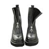 Women Genuine Leather Boots Fashion Handmade Cow Leather Patent Leather Short Boots Front Zipper Platform Boots