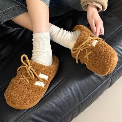 Новые женские плюшевые теплые нескользящие тапочки на плюшевой подкладке для зимы - Модная уличная и домашняя немецкая тренировочная обувь.