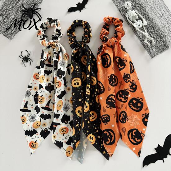 Non-damaging Hair Tie Halloween Satin Scrunchies for Women, Funny Pumpkin Printed Elastic Ties, Ribbon Scrunchie Soft Ponytail Holders, Decorative