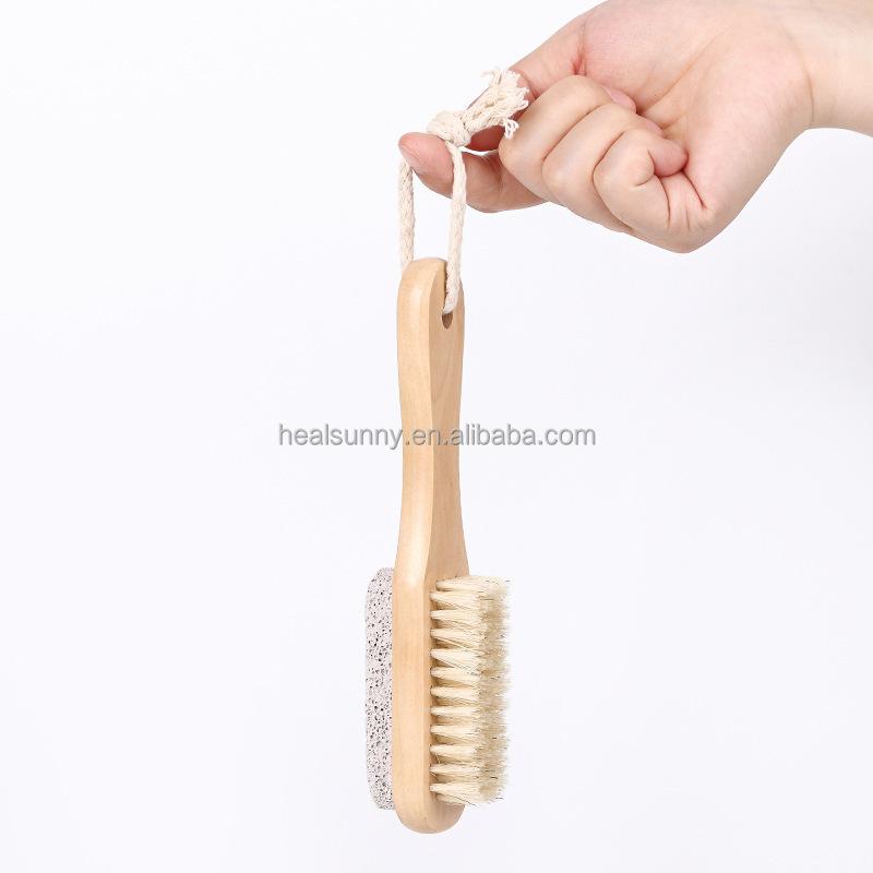 2 in 1 Double-sided Foot Care Scrub with Wooden Handle Foot File and Pumice Stone Cleaning Brush Nail Dusting Brush