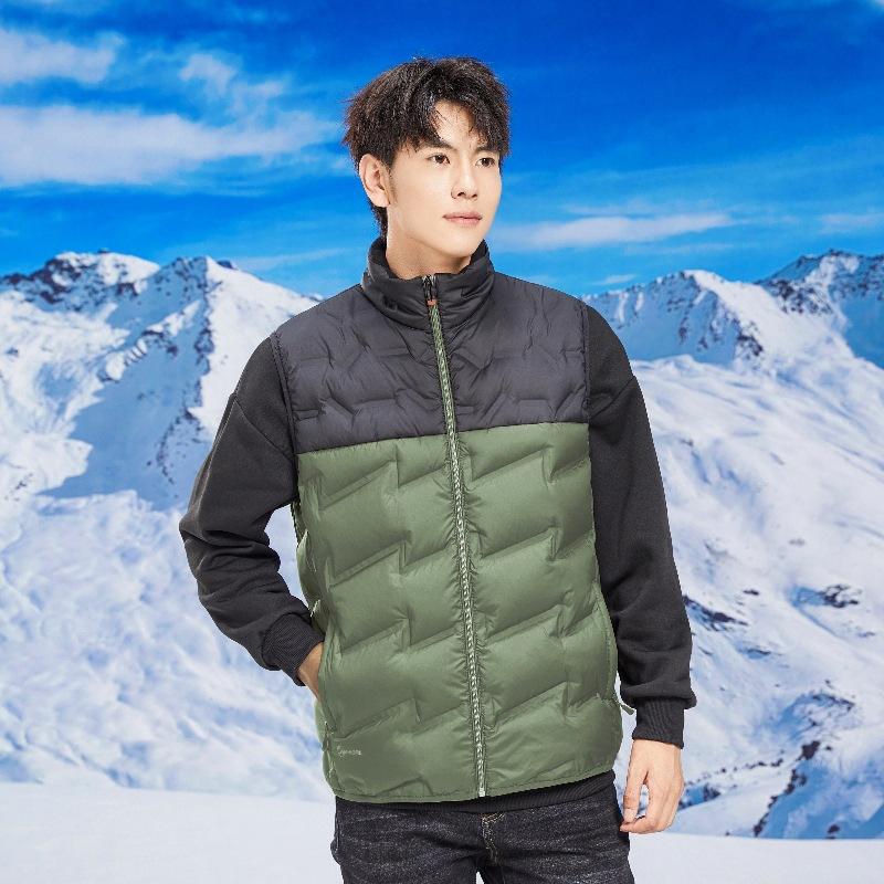 Large size down vest women's high-end white duck down vest men's warm couple vest stand collar autumn and winter class uniform print