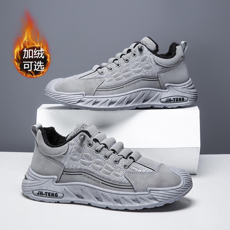 Одинарные хлопковые мужские туфли большого размера повседневные мужские на шнуровке модные с крокодиловым узором на мягкой подошве спортивные туфли