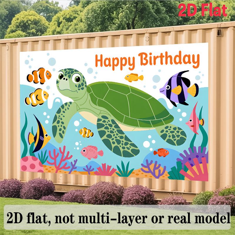 Sea Turtle Birthday Banner, Coral Reef Fish Backdrop Wall Decor for Party