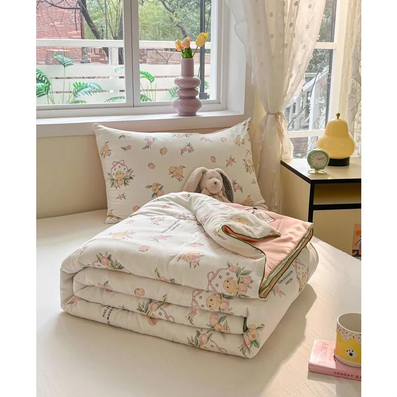 Cute Cartoon Printed Thin Quilt Kids Students Summer Double Yarn Soybean Air Conditioning Comforter Lightweight Cooling Blankets