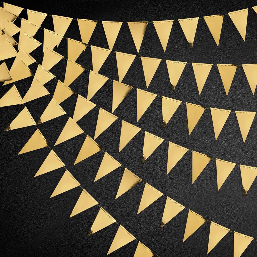 30Ft Navy Blue Gold and Beige Party Decorations Royal Blue Gold Triangle Flag Pennant Banner Bunting for Graduation Birthday Wedding Bridal Shower