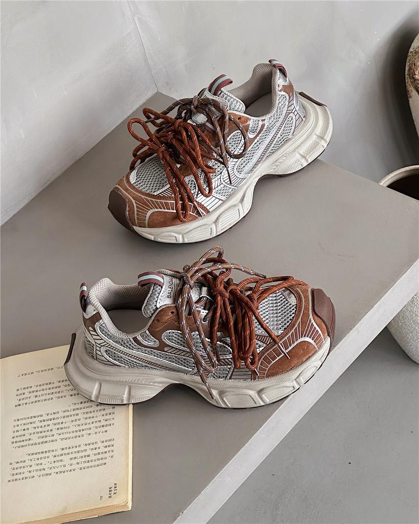 European Station Platform Paris Double Lace-up Contrasting Color Dad Shoes Women's 2025 Autumn New Casual Sports Shock-absorbing Single Shoes