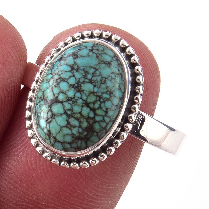 Кольцо из серебра 925 пробы с натуральным тибетским драгоценным камнем бирюзой ручной работы S.10 R1N16