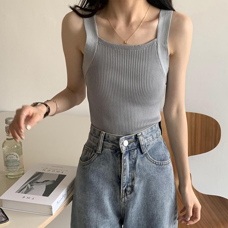 Women Crop Tops Strapy Casual Camis Sleeveless Tank Tops Cute Casual Tops Plain Camis Square Tops for Women Haut Femme Tanks Camis