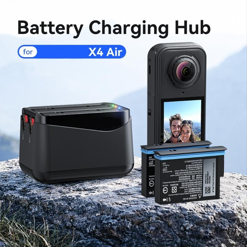 Высокоскоростная зарядная станция для аккумуляторов камер 360 X4 Air Action, позволяющая одновременно заряжать несколько аккумуляторов